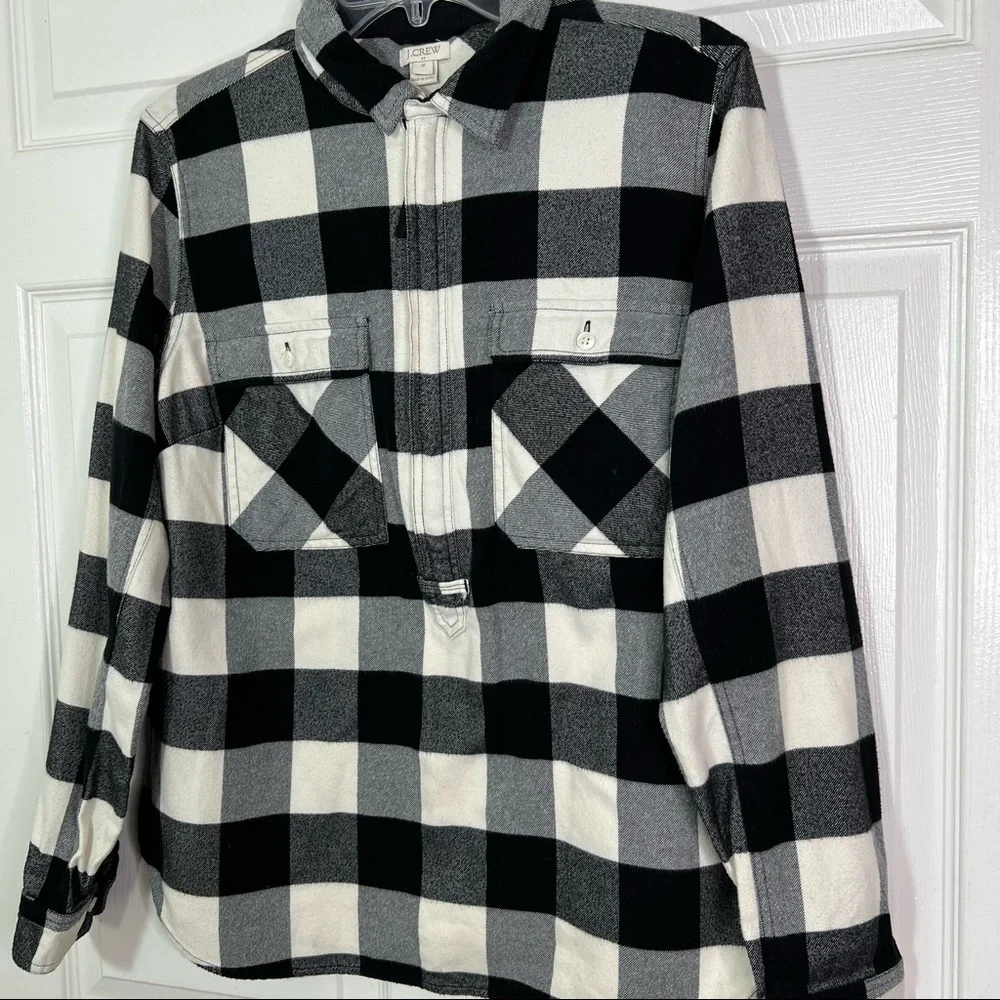 J. Crew Buffalo Plaid Flannel 1/2 Zip Shirt Jacket Black & Ivory Size M - Picture 5 of 12